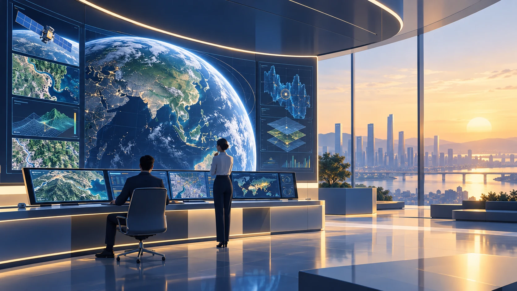 Satellite earth observation and geospatial intelligence illustration